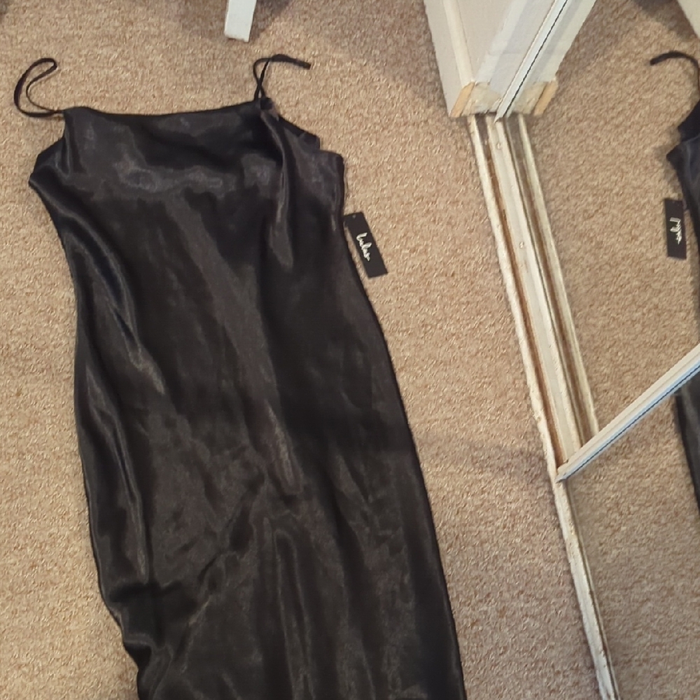 Lulu's Black Spaghetti Strap Slip Midi Dress